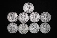 (9) Silver Walking Liberty half-dollars: 1920S, 1929S, 1941S, 1936D, 1942-1945D, & 1947D Silver