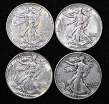 1936, 1940, 1941 & 1943 Silver Walking Liberty half dollar (4 pcs).