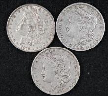 1878 7TF, 1887O & 1891 Silver Morgan dollars (3 pcs).