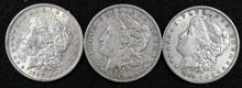 1888O, 1889O & 1890O Silver Morgan dollars (3 pcs).
