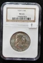 1954S Silver Franklin half dollar NGC MS65.
