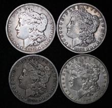 1878 7TF, 1890S, 1891 & 1897 Silver Morgan Dollars (4 pcs).