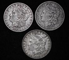1887O, 1889O, 1890O Silver Morgan Dollars (3 pcs).