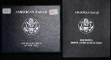 (2) 2007 Silver $1.00 Eagle - uncirculated & Proof in mint packaging (2 pcs).