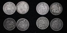 1840, 1856, 1875S, 1887, 1883, 1884, 1889 & 1891 Silver Seated Liberty dimes (8 pcs).