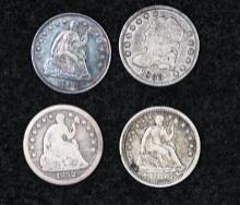 1833, 1852O & 1854 Arrows & 1858 Silver half dimes (4 pcs).