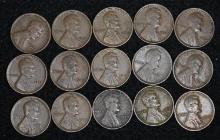 1862, 1863, 1864CN, 1897, 1898, 1909 Indian Head cents, 1909VDB, & (15) 1910-1919 Lincoln Wheat