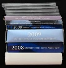 1983, 1984, 1995 & 1996 US Proof Sets (no boxes); 2007-2009 US Proof Sets; 2008 & 2009 US Quarters &