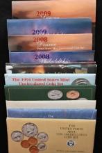 1990-1996, 2008& 2009 US Mint Sets (9 sets).