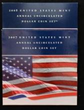 2007-2008 US Mint Annual Uncirculated Dollar Coin Sets. Includes Silver Eagles (12 pcs).