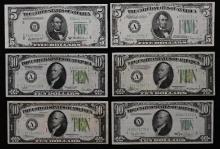 1934C Boston & 1950B New York $5.00 & 1928B, (2) 1934, 1950 Boston $10.00 Federal Reserve Notes (6