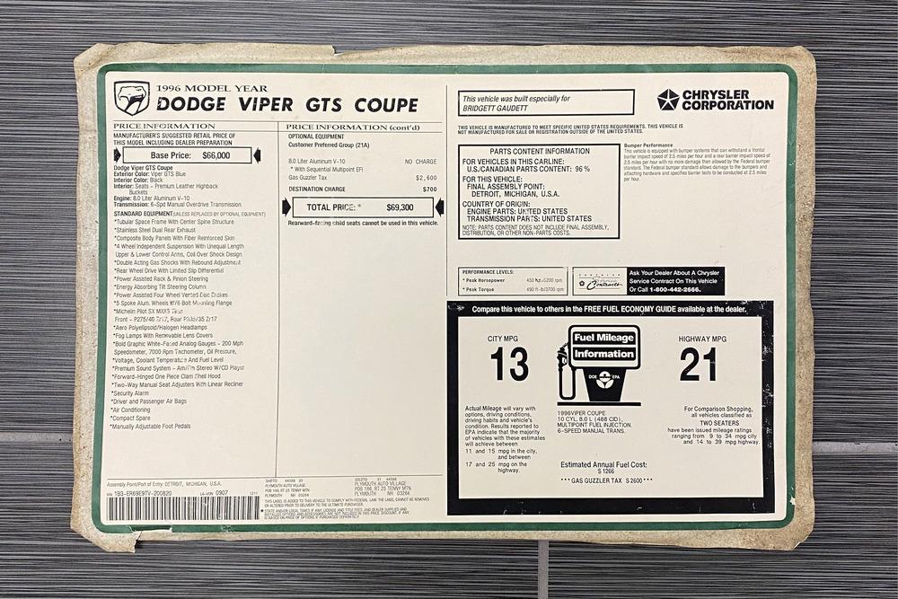 1996 DODGE VIPER GTS