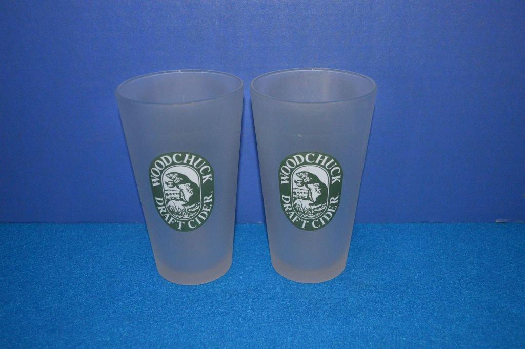 (7) WOOD CHUCK BEER GLASSES, CLEAR & FROSTED