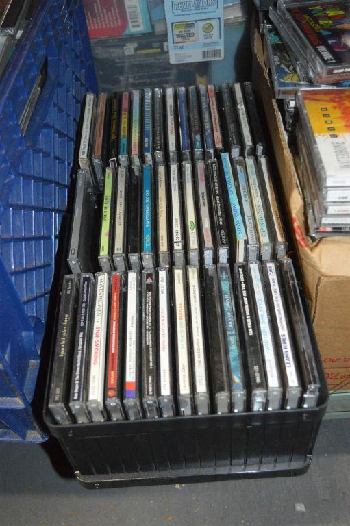 SMALL BIN WITH APPROX. (40) CD'S AND (4) BOXED SETS