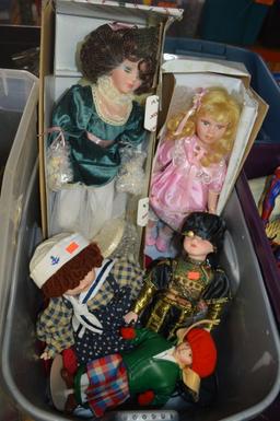 PORCELIAN DOLLS IN GRAY BIN
