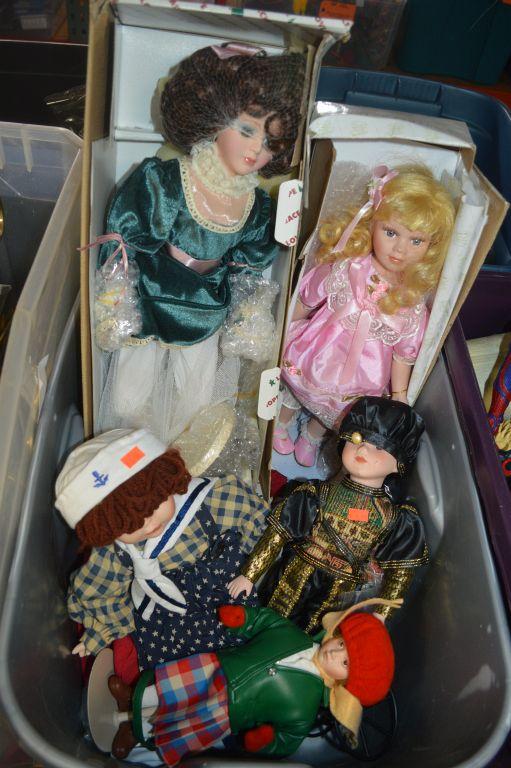 PORCELIAN DOLLS IN GRAY BIN