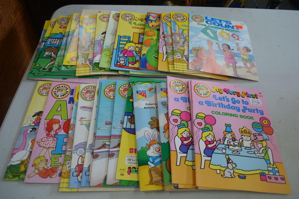 BIN FULL OF CHILDREN'S COLORING BOOKS