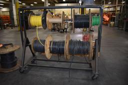 WIRE RACK ON CASTERS WITH MISC. WIRE