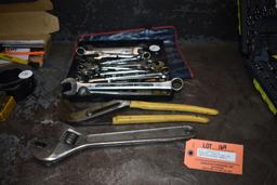 MISC. COMBINATION WRENCHES, LARGE PLIERS AND