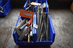 (2) BLUE BINS WITH ASSORTED TOOLING, EXTENDED LENGTH DRILL BITS,