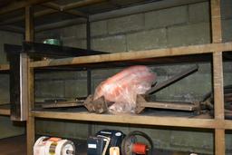METAL BIN, HOSE AND MISC. METAL ON THIS SHELF