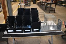 SMALL TABLE, LARGE ASSORTMENT OF ORGANIZERS AND