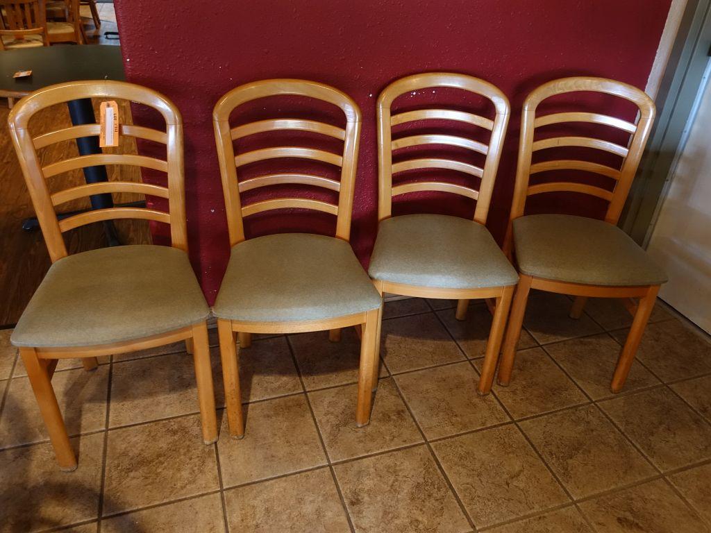 SET OF (4) CHAIRS, HORIZONTAL SLAT BACK, WOOD FRAME,