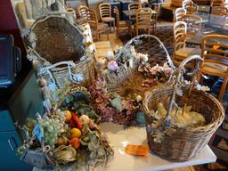 (5) ASSORTED WICKER AND METAL BASKETS WITH CONTENTS
