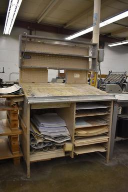 PRESS TABLE W/UPPER STORAGE, PEGBOARD, 30" X 46" TOP