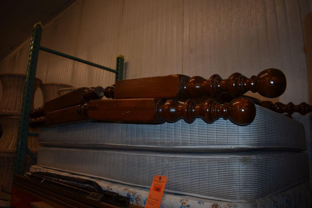 (2) TWIN BED FRAMES, BOX SPRING & 2 MATTRESSES