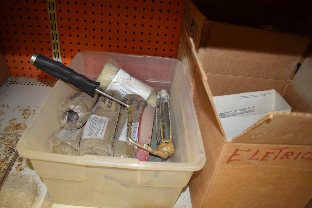 LARGE BOX OF 6" CONCRETE BAR TIES, (2) ROLLS RED PLASTIC,