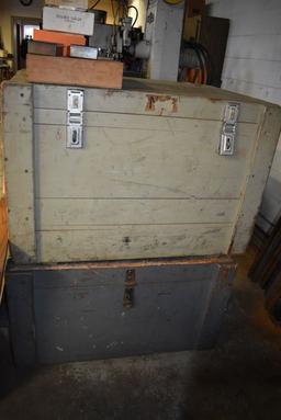 (2) WOODEN MOVING/SHIPPING CRATES WITH HINGED LIDS