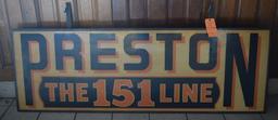 PRESTON "THE 151 LINE" WOODEN HANGING SIGN,