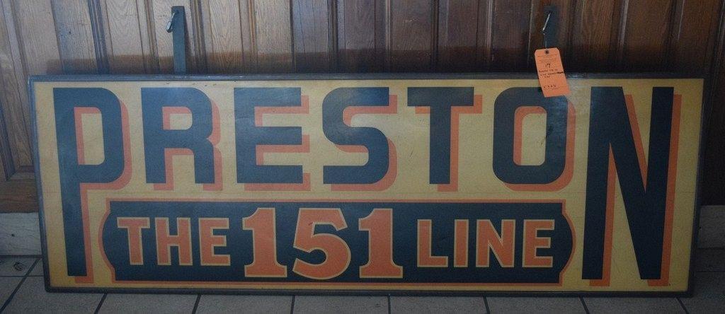 PRESTON "THE 151 LINE" WOODEN HANGING SIGN,