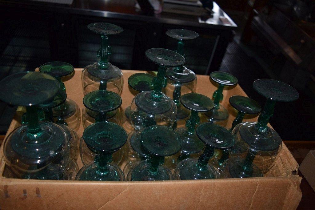 APPROX. (40) TWO TONE MARGARITA GLASSES WITH CACTUS STEMS,