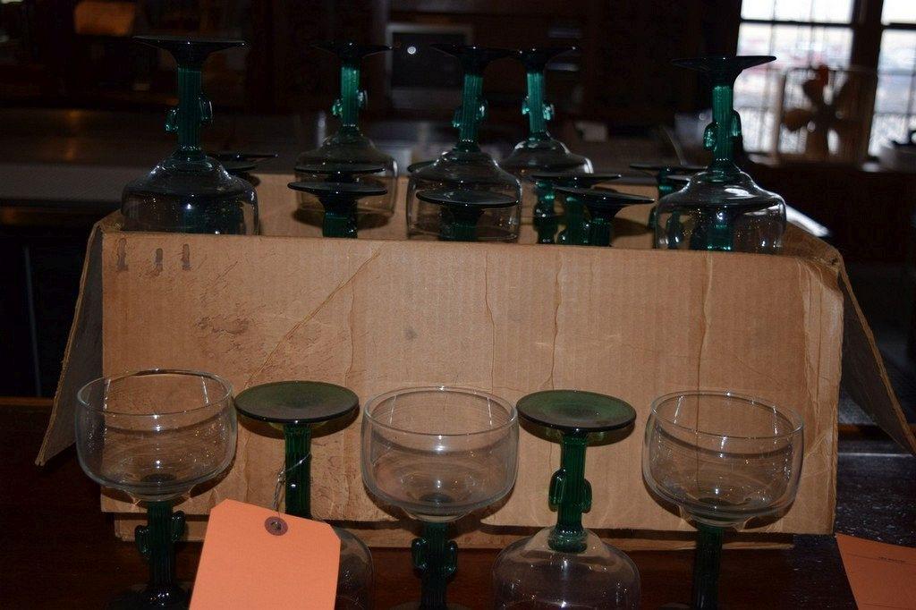 APPROX. (40) TWO TONE MARGARITA GLASSES WITH CACTUS STEMS,