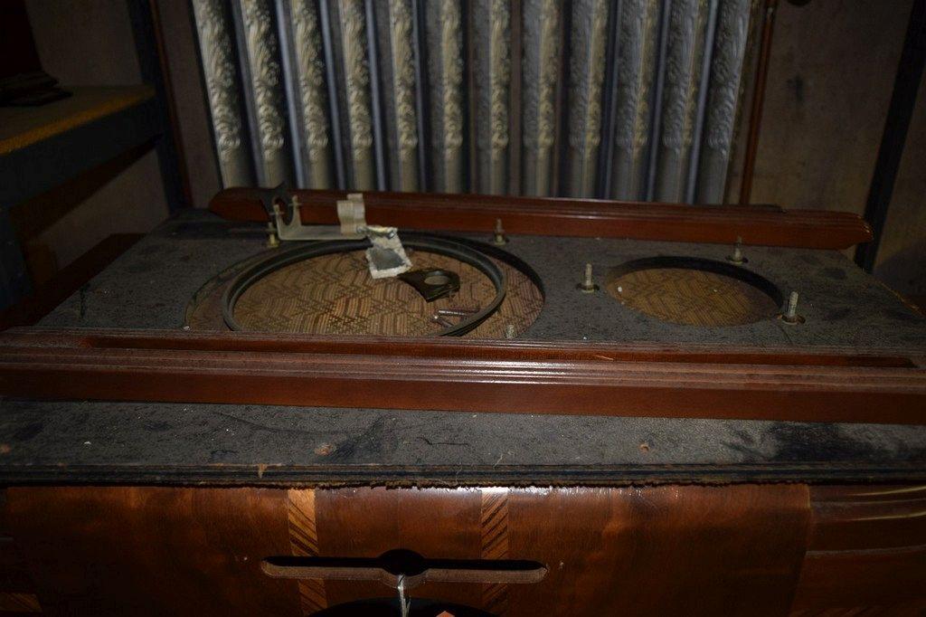 ANTIQUE RADIO CABINET AND GRILL, REFINISHED BY CRAIG GRAYBAR
