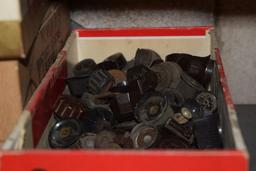(4) BOXES OF RADIO KNOBS, 1920'S - 1940'S