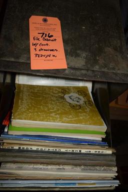 THREE DRAWER FILE CABINET WITH CONTENTS, MANUALS, ETC.