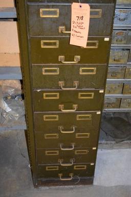 NINE DRAWER CARD FILE CABINET WITH CONTENTS;