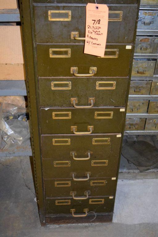 NINE DRAWER CARD FILE CABINET WITH CONTENTS;