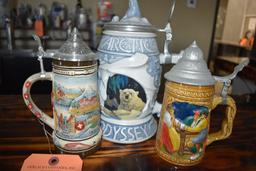 (3) ASSORTED BEER STEINS WITH LIDS