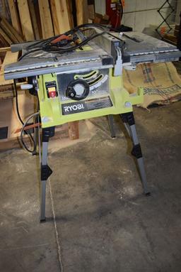 RYOBI 10" PORTABLE TABLE SAW WITH REMOVABLE LEGS,