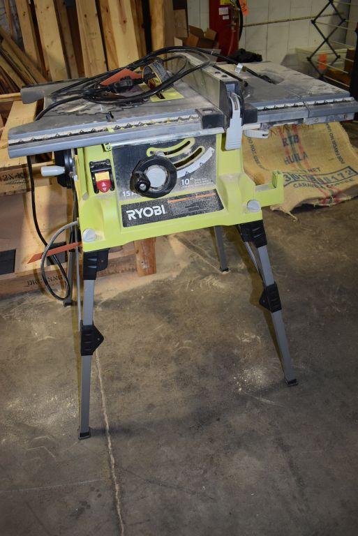 RYOBI 10" PORTABLE TABLE SAW WITH REMOVABLE LEGS,