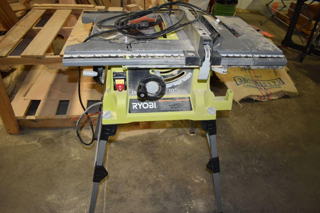 RYOBI 10" PORTABLE TABLE SAW WITH REMOVABLE LEGS,