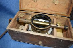BOSTROM VINTAGE SURVEY LEVEL, WOOD TRI-POD AND WOOD LEVEL