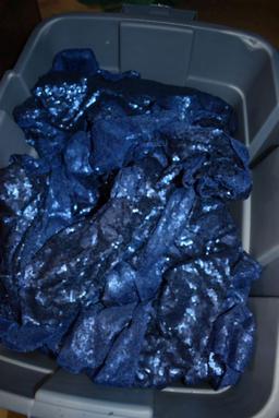 BIN FULL OF BLUE SEQUINNED TABLE RUNNERS/CHAIR SASHES