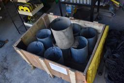 CRATE W/(9) METAL CYLINDERS W/MOUNTING BASES