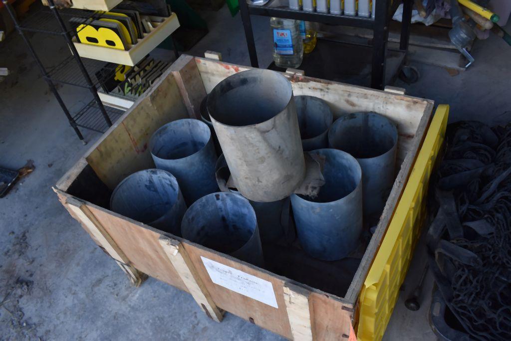 CRATE W/(9) METAL CYLINDERS W/MOUNTING BASES