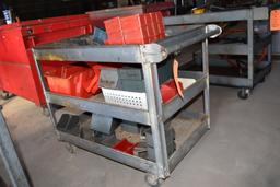 METAL SHOP CART W/BINS, MOST ARE EMPTY,